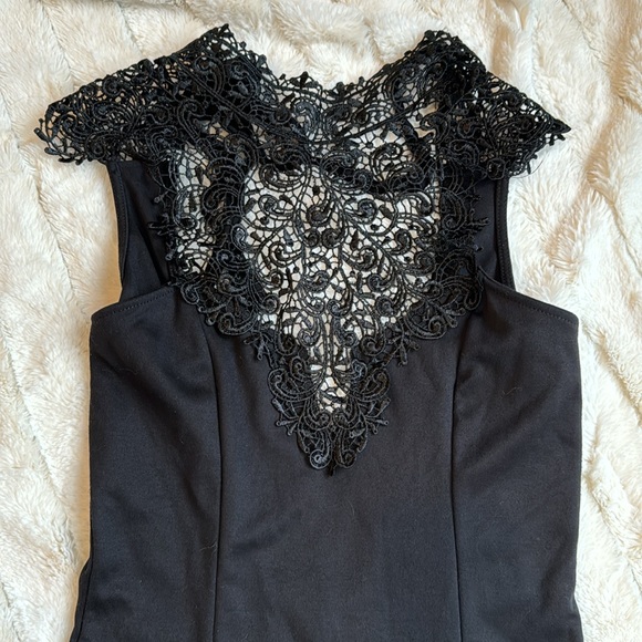 Black Dress - High Lace Neck Line Low Back - Picture 2 of 3